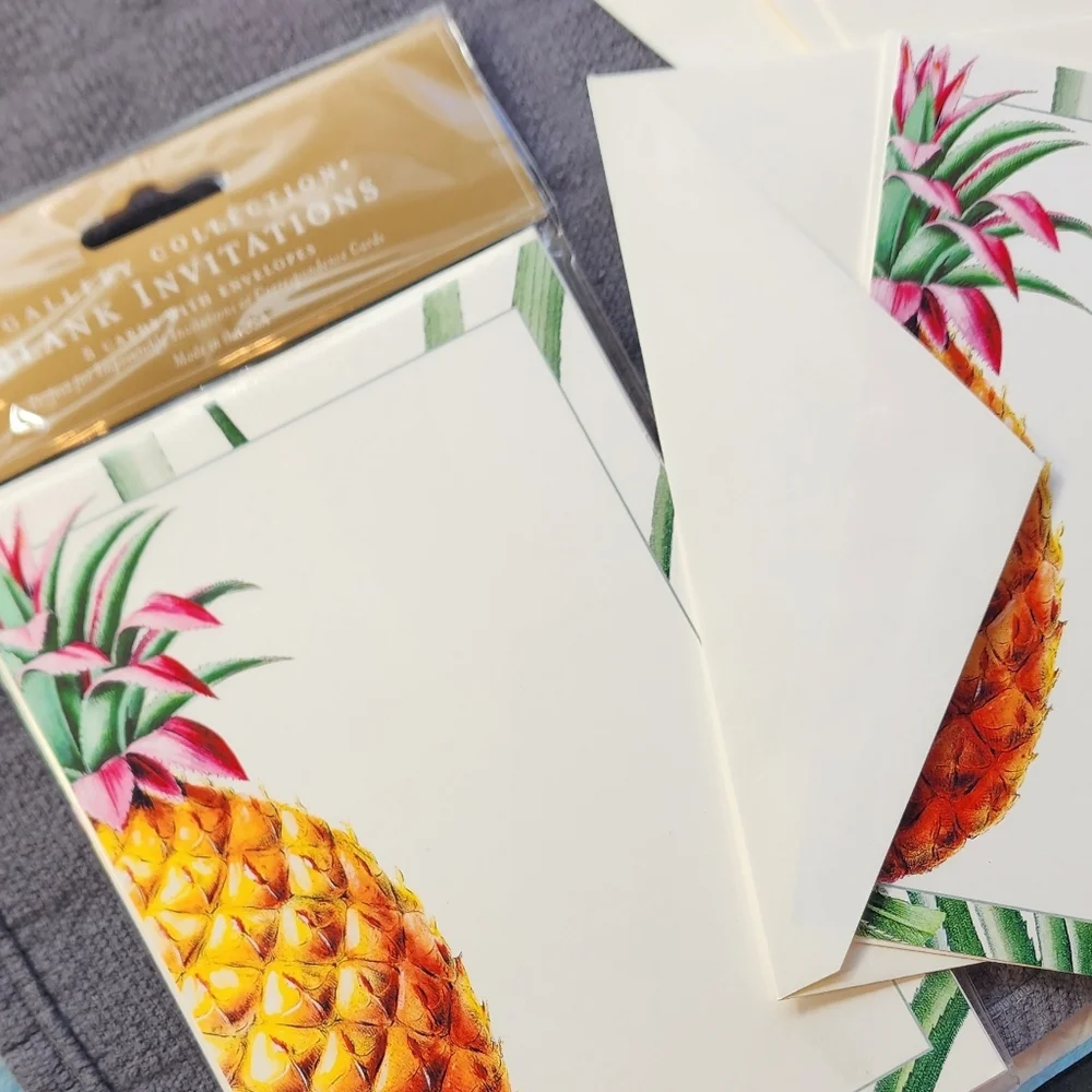 Pineapple Blank Invitations - Yellow & Green W/envelopes Set Of 8 New